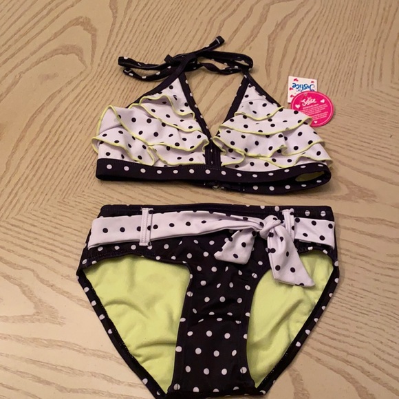 NWT Girls Justice 2 piece swimsuit black & white - Picture 1 of 5